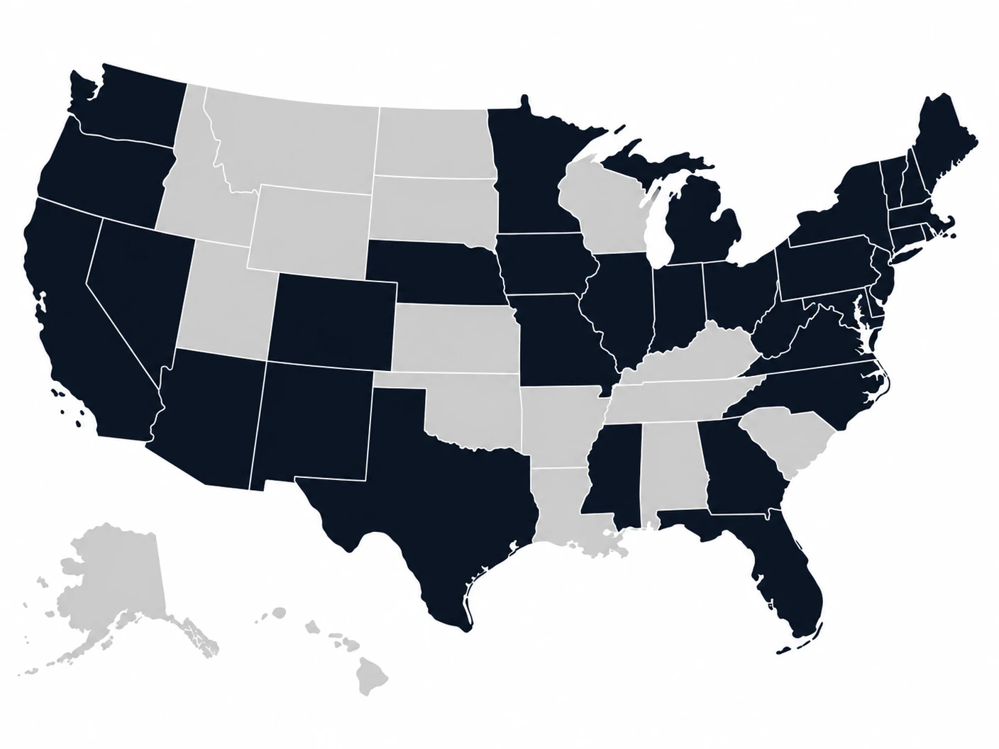 Map of the United States showing that most states have acted, with Wisconsin among the minority that have not.